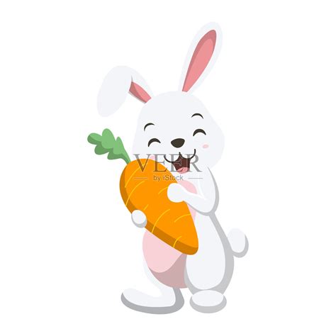 可爱的小白兔拿着胡萝卜插画图片素材_ID:417754045-Veer图库