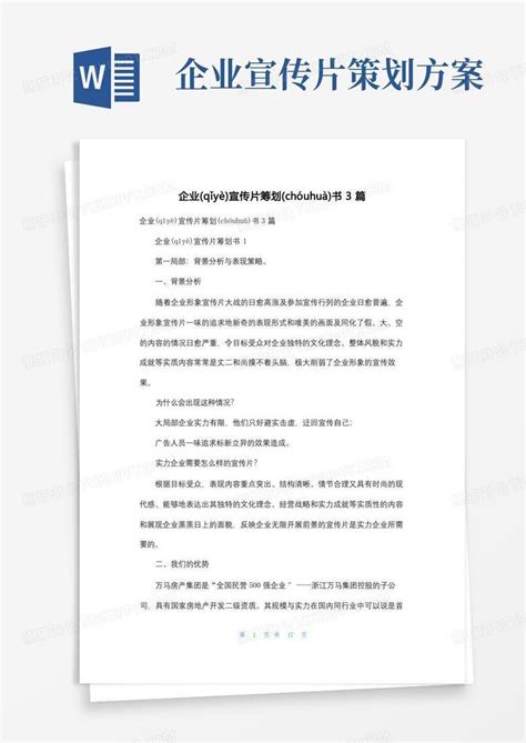 企业宣传片策划书3篇Word模板下载_编号ljvvavvr_熊猫办公