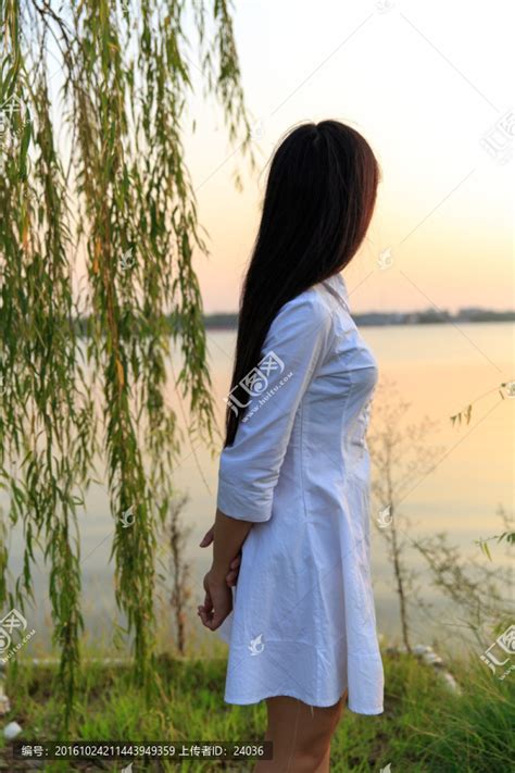 在柳柳中的年轻女子高清图片下载-正版图片321769949-摄图网