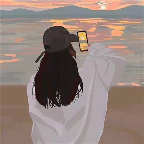 温柔手绘背影女生头像