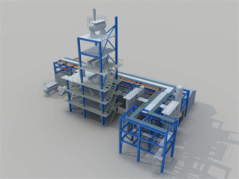 C4D低面多边形卡通化工厂 核电站带材质贴图三维模型素材