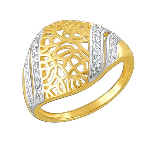 Золотое кольцо с фианитами ЭСТЕТ: жёлтое золото, фианит — купить в ...