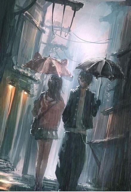 下雨情侣打伞图片 情侣下雨打伞朦胧唯美图片(2)_配图网