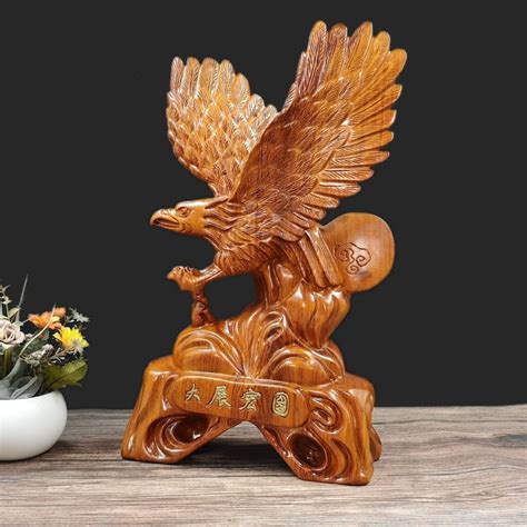 黑檀实木雕刻动物老鹰装饰品创意木质手工艺大展宏图摆件-阿里巴巴