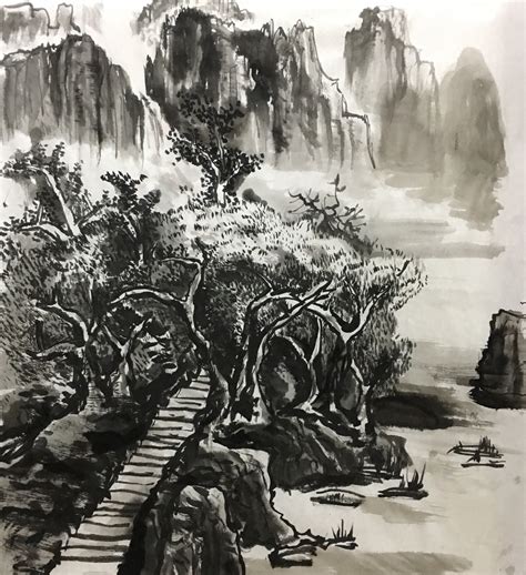 铅笔画山水画图片