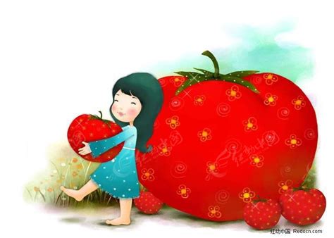 抱着草莓的小女孩漫画图片 [PSD]素材免费下载_红动网