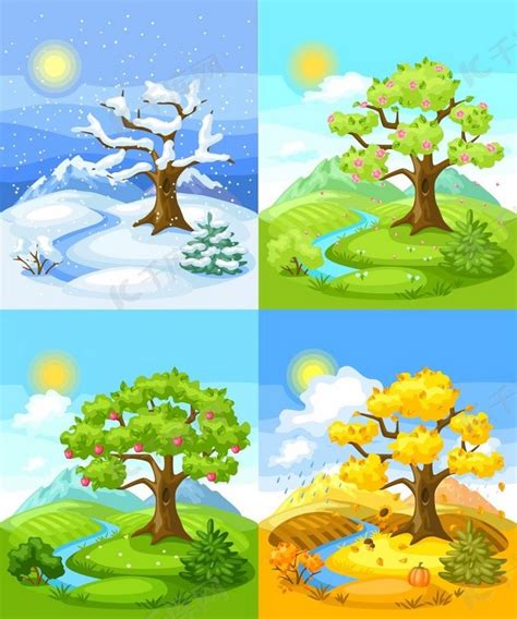 四个季节景观。背景图片免费下载_海报banner/高清大图_千库网(图片编号6250075)