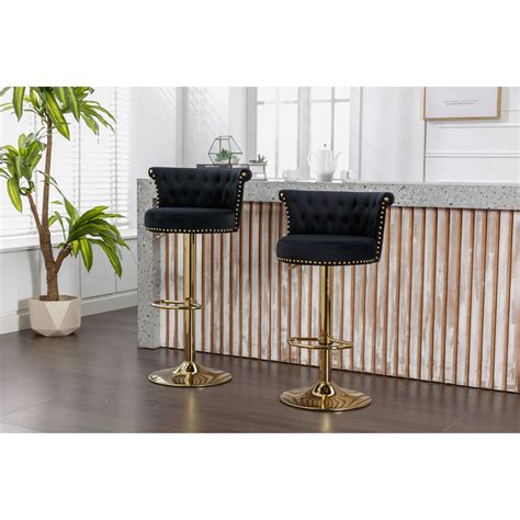 Velvet Swivel Bar Stools Set of 2 Adjustable Counter Height Chairs with ...