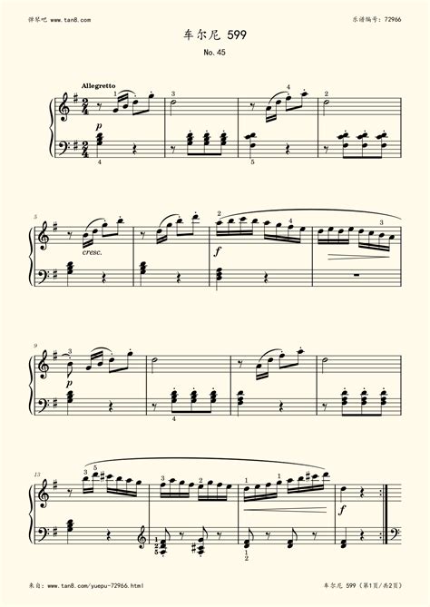 《车尔尼599 NO.45,钢琴谱》车尔尼（五线谱 简谱 钢琴曲 指法）-弹琴吧|蛐蛐钢琴网