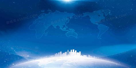 城市剪影世界地图地球蓝色海报背景背景图片下载_4001x2000像素JPG格式_编号14yf7r6r1_图精灵