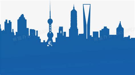蓝色上海城市剪影PNG图片素材下载_蓝色PNG_熊猫办公