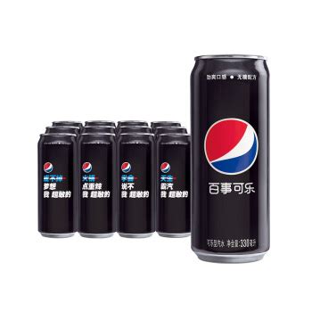 百事可乐 Pepsi 黑罐无糖可乐 汽水 碳酸饮料 330ml*12听（新老包装随机发货）-京东优选-爱奇艺商城