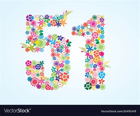 Colorful floral 51 number design isolated on Vector Image