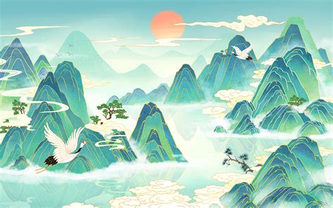 中式中国风古风手绘水墨山水插画图片素材免费下载 - 觅知网
