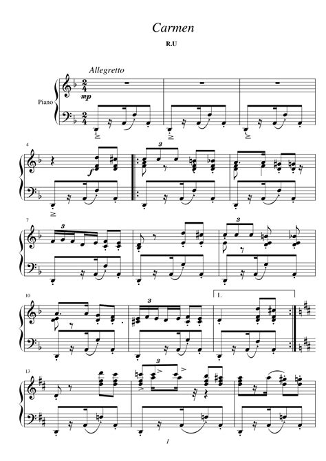 《卡门》简单钢琴谱 - 叶蓓左手右手慢速版 - 简易入门版 - 钢琴简谱