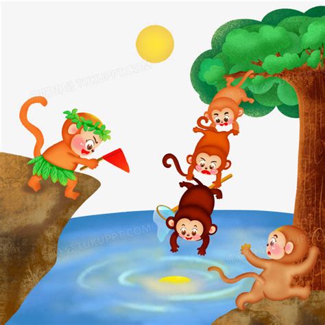 幼儿园故事：小猴子捞月亮PPT课件