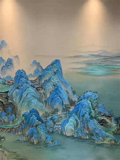 中式3d浮雕大理石纹山水飞鹤背景墙效果图-【包图网】