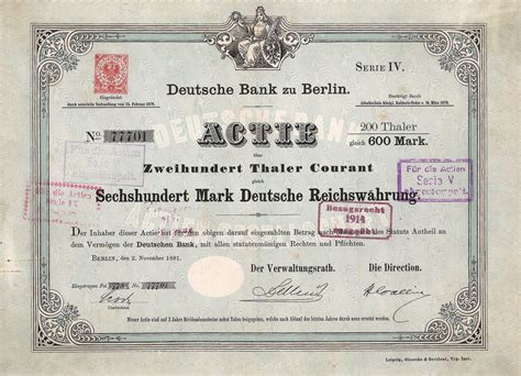 Mlito | 德意志银行股票，1881年11月2日发行
