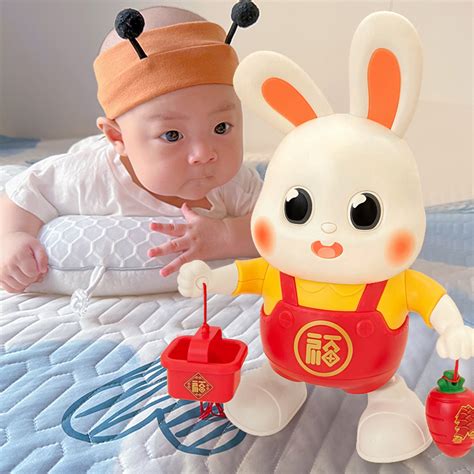 0一1岁婴儿玩具电动兔子练习抬头训练会唱歌跳舞的小福兔儿童宝宝_虎窝淘
