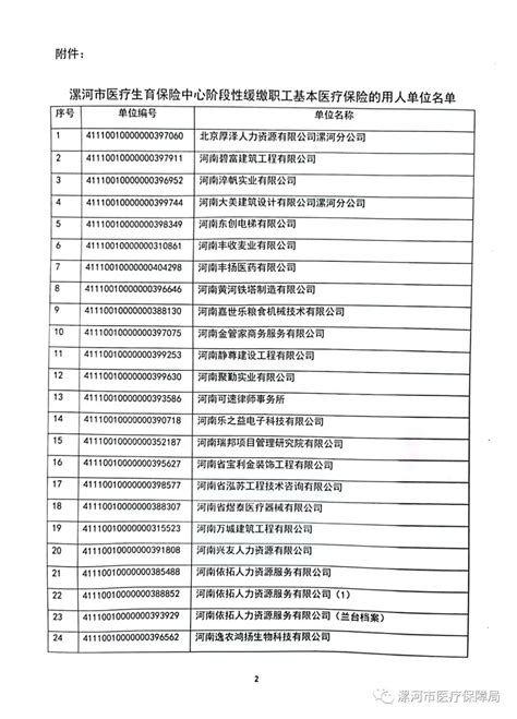 漯河市阶段性缓缴职工基本医疗保险单位缴费的用人单位名单公示 漯河名城网 漯河新闻网