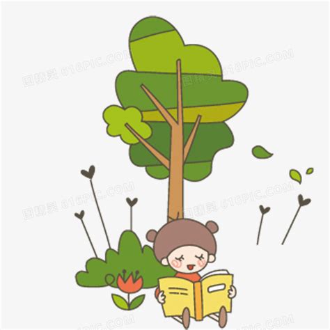 手绘坐在树下看书的女孩图片免费下载_PNG素材_编号vj9ijjjoz_图精灵