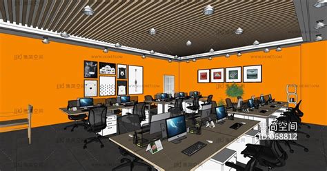 20现代开敞开放办公区员工工位会议室 su草图模型下载-【集简空间】「每日更新」