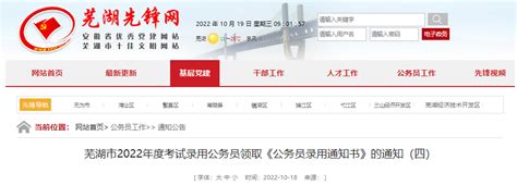 2021年安徽芜湖市考试录用公务员领取公务员录用通知书通知(九)
