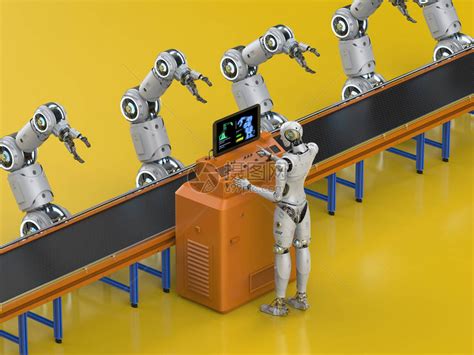 智能工厂或工业4.0的概念，物联网(IOT)有助于将机器人与云计算连接起来，并增加自动化的人触摸虚拟界面高清摄影大图-千库网