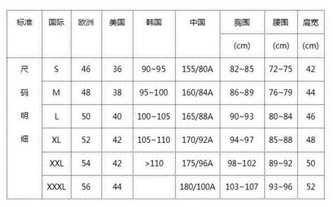 170 88a尺码对照表 表示小码M是"middle"