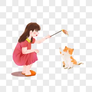 卡通女孩抱着猫图片-卡通女孩抱着猫图片素材免费下载-千库网