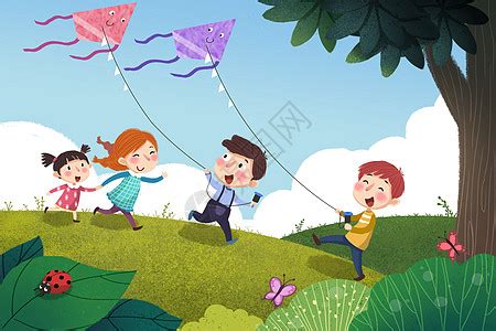 孩子放风筝玩耍儿童开心图片-包图网