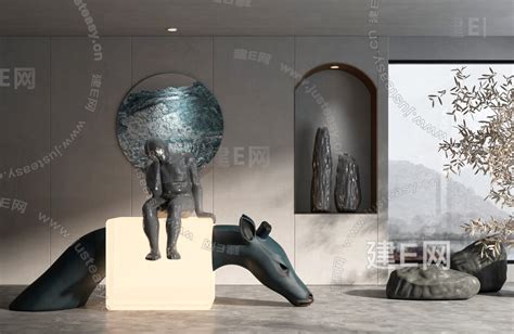 新中式雕塑摆件- 建E网3D模型下载网