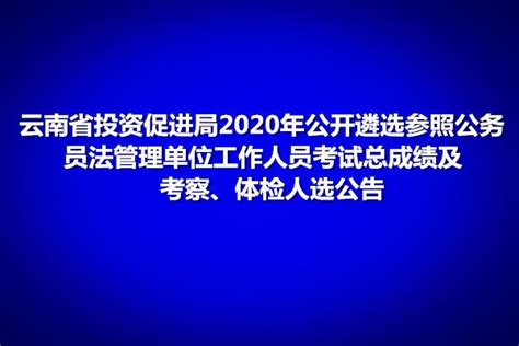 云南省投资促进局2020年公开遴选参照公务员法管理单位工作人员考试总成绩及 考察、体检人选公告 --云南投资促进网