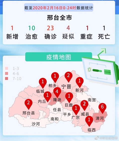 邢台123：邢台疫情地图，截至2月16日0-24时