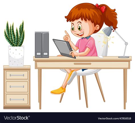 A girl browsing social media on tablet Royalty Free Vector