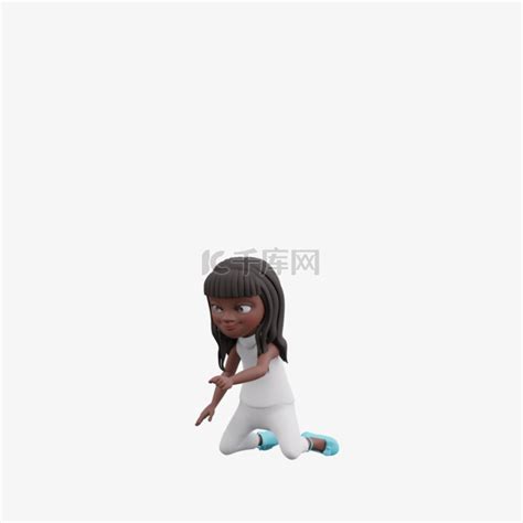 3D黑人女孩倒下姿势素材图片免费下载-千库网