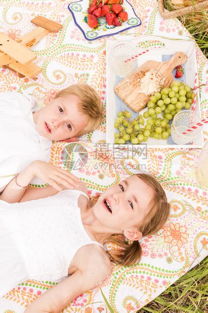 家庭夏季在乡下野餐兄弟姊妹躺在毯高清图片下载-正版图片507145189-摄图网
