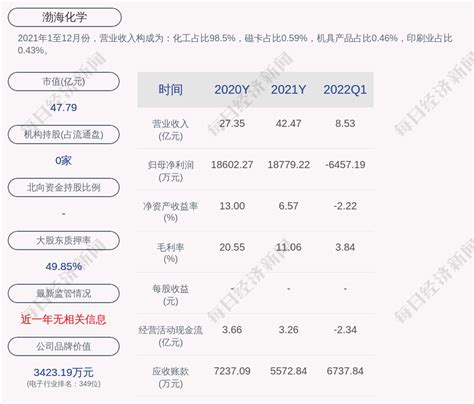 渤海化学：2022年第一季度净利润约-6457万元 | 每经网