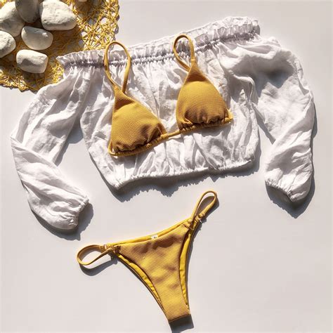 婵双新款三件套比基尼纯色绑带泳衣女泳装网纱罩衣沙滩罩衫bikini-阿里巴巴