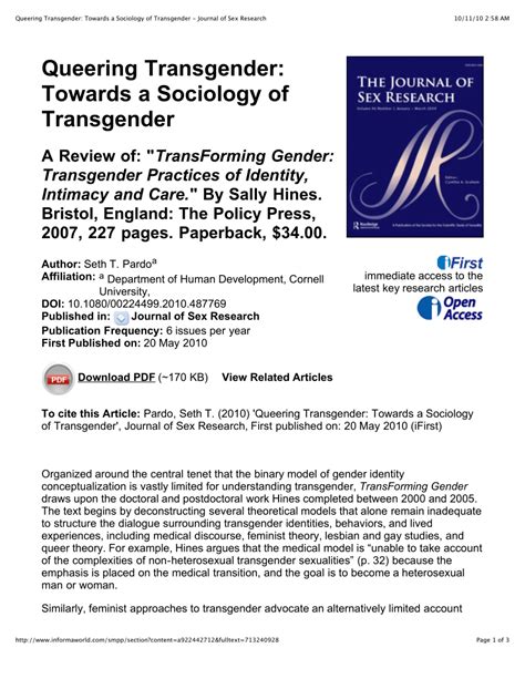 (PDF) Queering Transgender: Towards a Sociology of Transgender