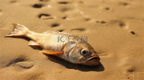 一条死鱼躺在地上的沙地上高清摄影大图-千库网