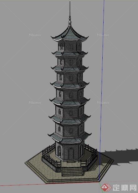 某古典中式七层景观塔设计SU模型 - SketchUp模型库 - 毕马汇 Nbimer