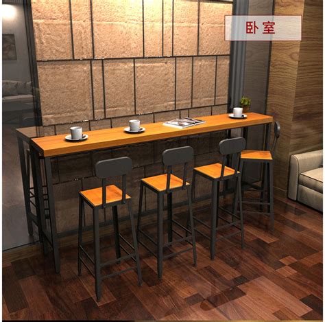 loft铁艺实木酒吧台桌椅组合咖啡厅工业风靠墙吧台家用高脚桌简约-阿里巴巴