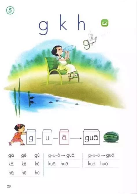 部编版一年语文上册拼音5《g k h》 朗读与预习_中格