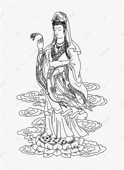 佛教观音菩萨手绘素材图片免费下载-千库网