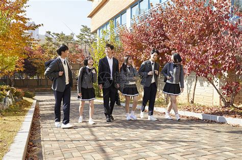 穿着校服上学的韩国初高中生高清图片下载-正版图片502237482-摄图网