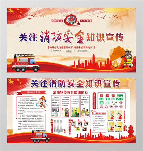 红色简约消防知识科普宣传海报设计图片下载_psd格式素材_熊猫办公
