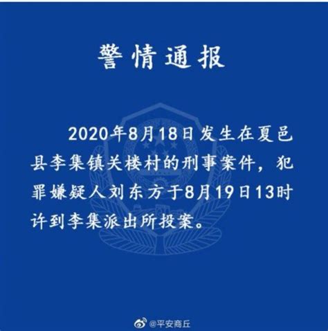 河南夏邑“8·18”刑事案件嫌疑人投案 - 河南一百度