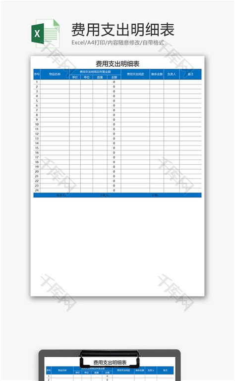 费用支出明细表Excel模板_千库网(excelID：69870)