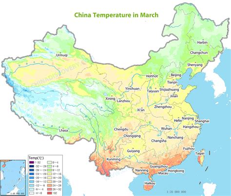 Map of the annual average temperature in modern China (revised from Xu ...